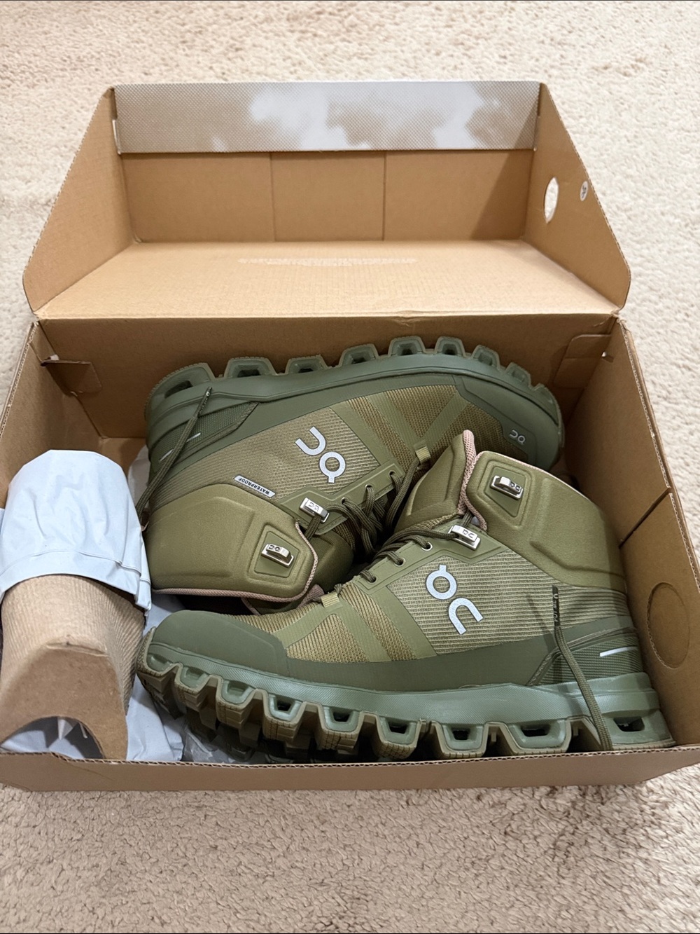 On Running Women's Olive Cloudrock Waterproof Winter Boots